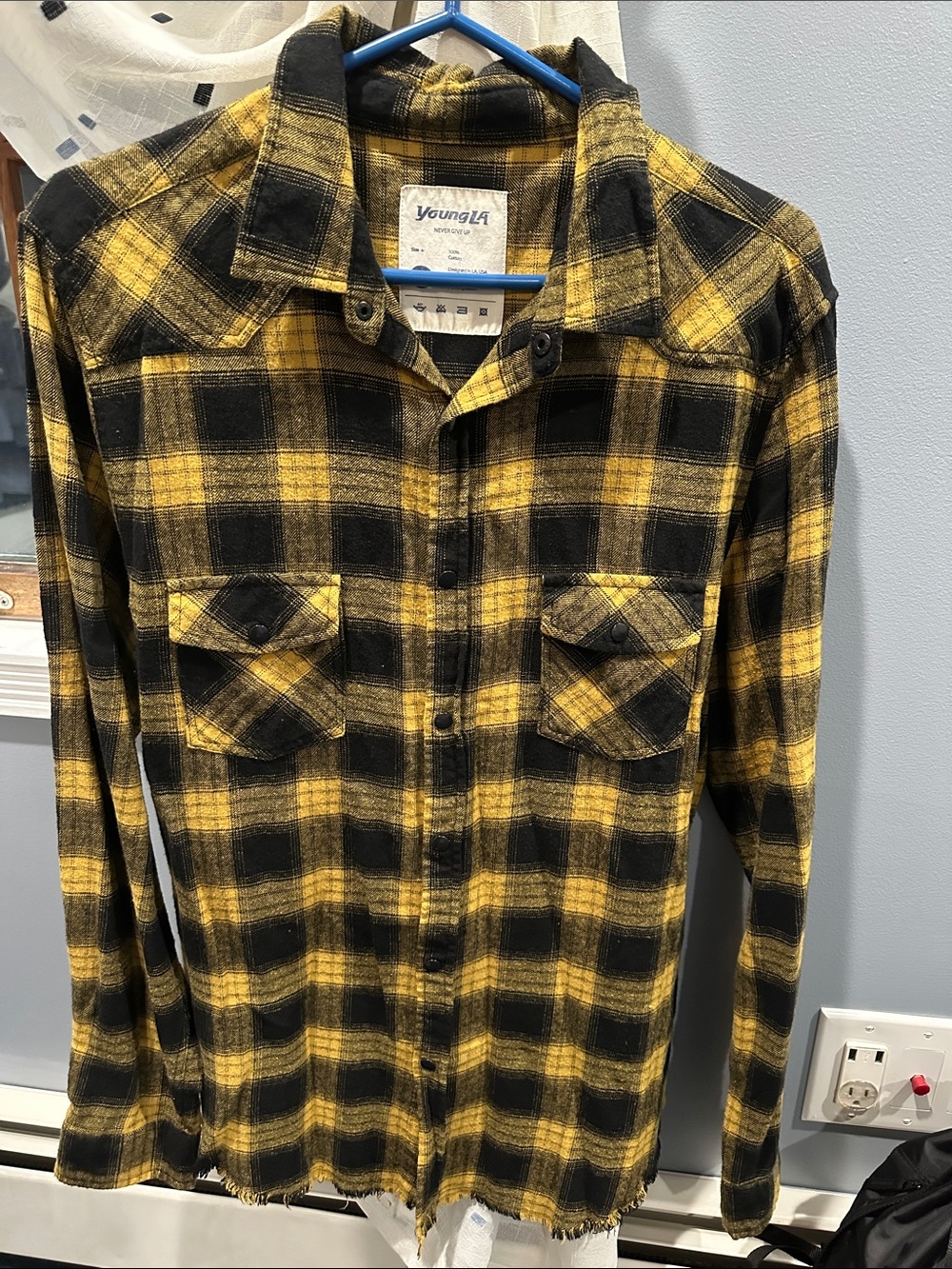 Young LA Men's Yellow Plaid Button-Up Shirt